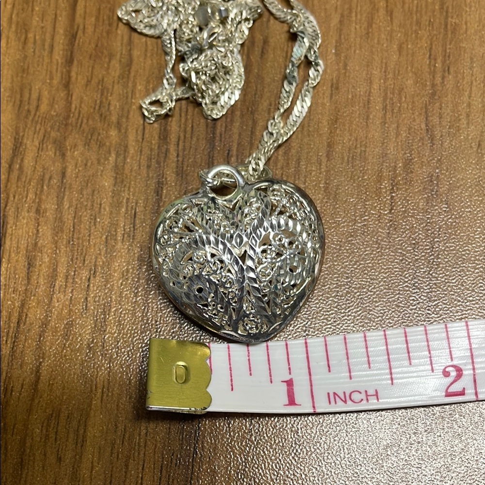 Silver Heart Necklace with Intricate Design